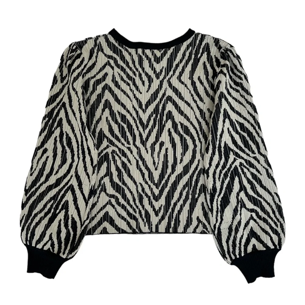 Anthropologie Current Air Zebra Print Balloon Sleeve Sweater in Taupe & Black